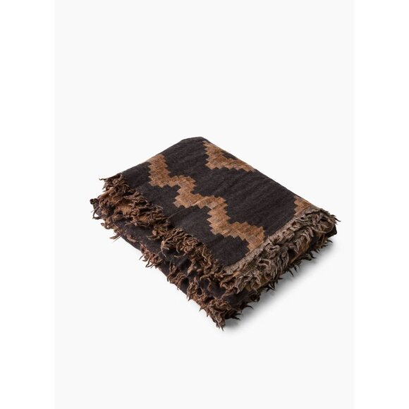 Aritzia WILFRED Scandi Diamond Mosaic Wool Fringed Rectangle Blanket Scarf - Picture 9 of 11